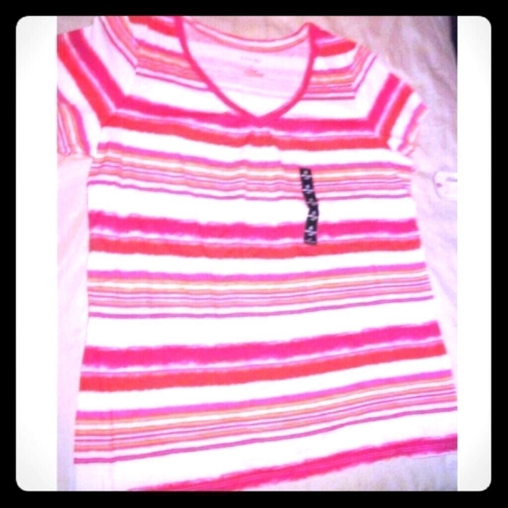 Ladies Red STRIPED ST JOHNS BAY T-SHIRT SZ XL